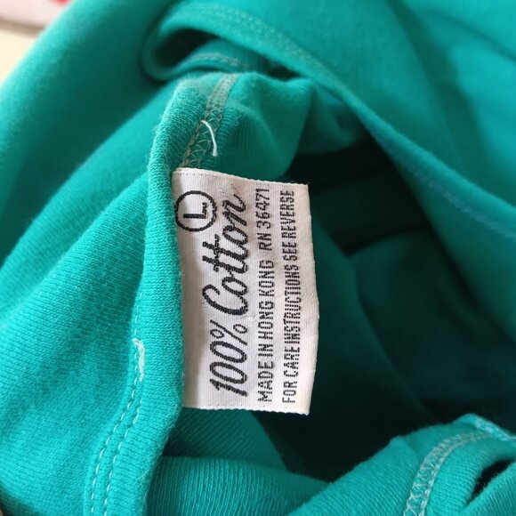 Large 1970's Single Stitch Turquoise Sleeveless Tie-Front Crop Top T-shirt - Picture 7 of 7